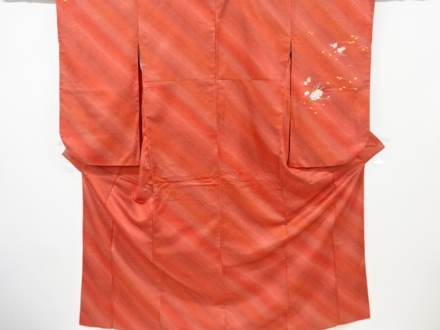 斜め縞に花模様二尺袖着物